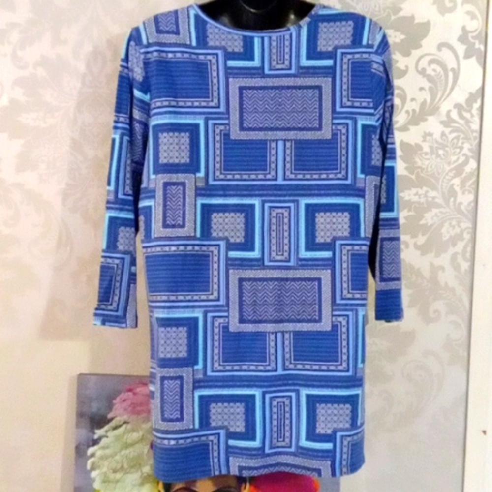 Norm Thompson Blue Patterned Tunic - Picture 3 of 5